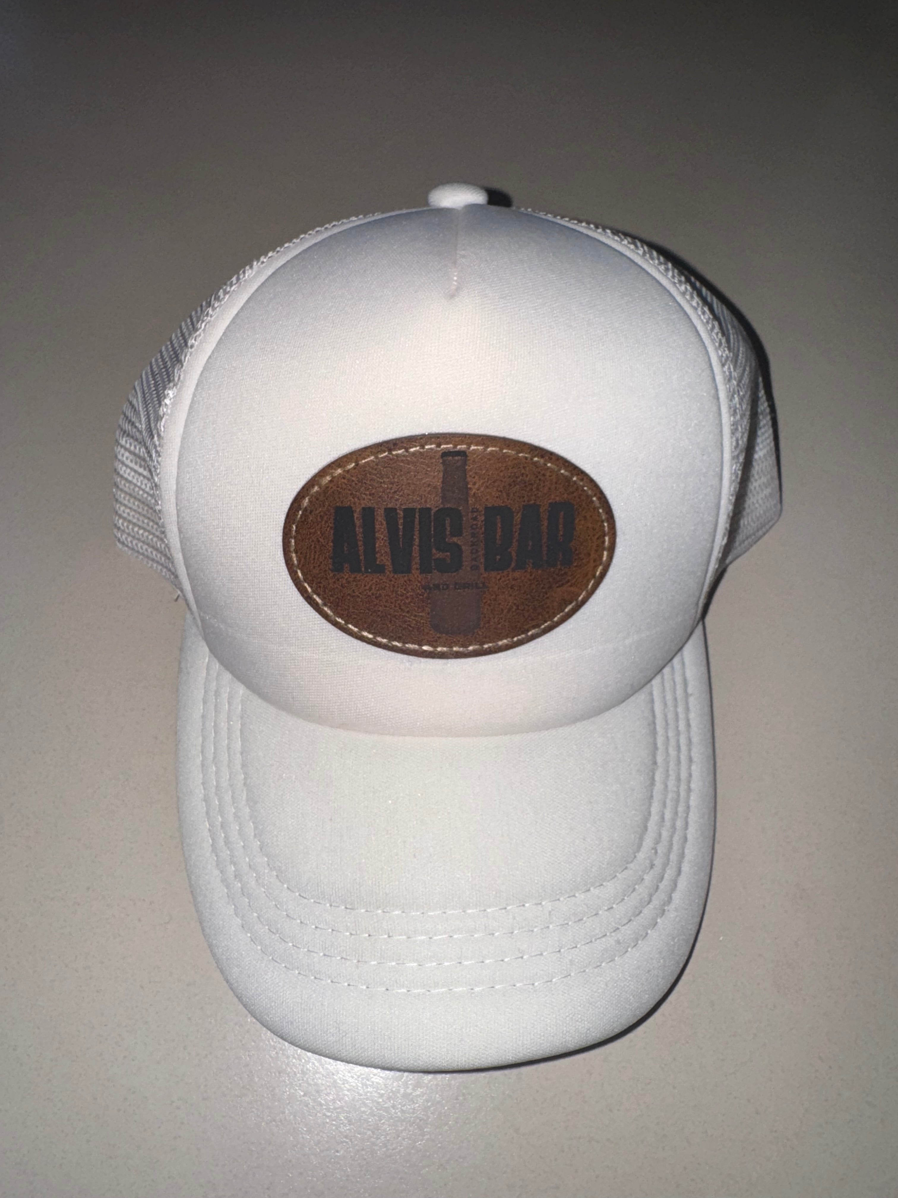 ALVIS Bar Leather Patch White Trucker Hat