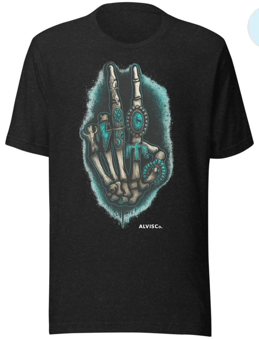 Turquoise Outlaw Skeleton Peace Tee — ALVISCo.